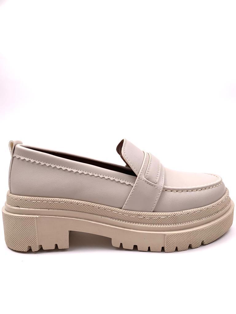Women's Beige Poxy Skin Poly Orthopedic Comfort Sole Oxford Moccasin High Sole Shoes - STREETMODE™
