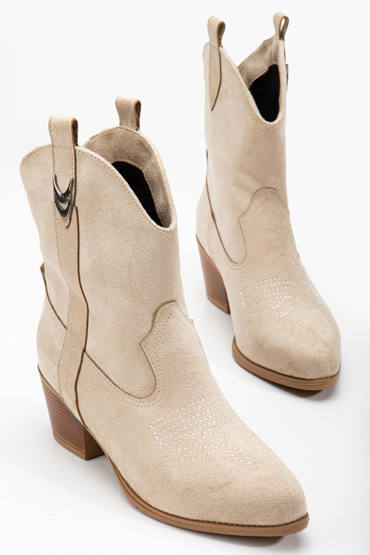 Women's Beige Suede Tassel Pointed Toe Western Cowboy Boots - STREETMODE™