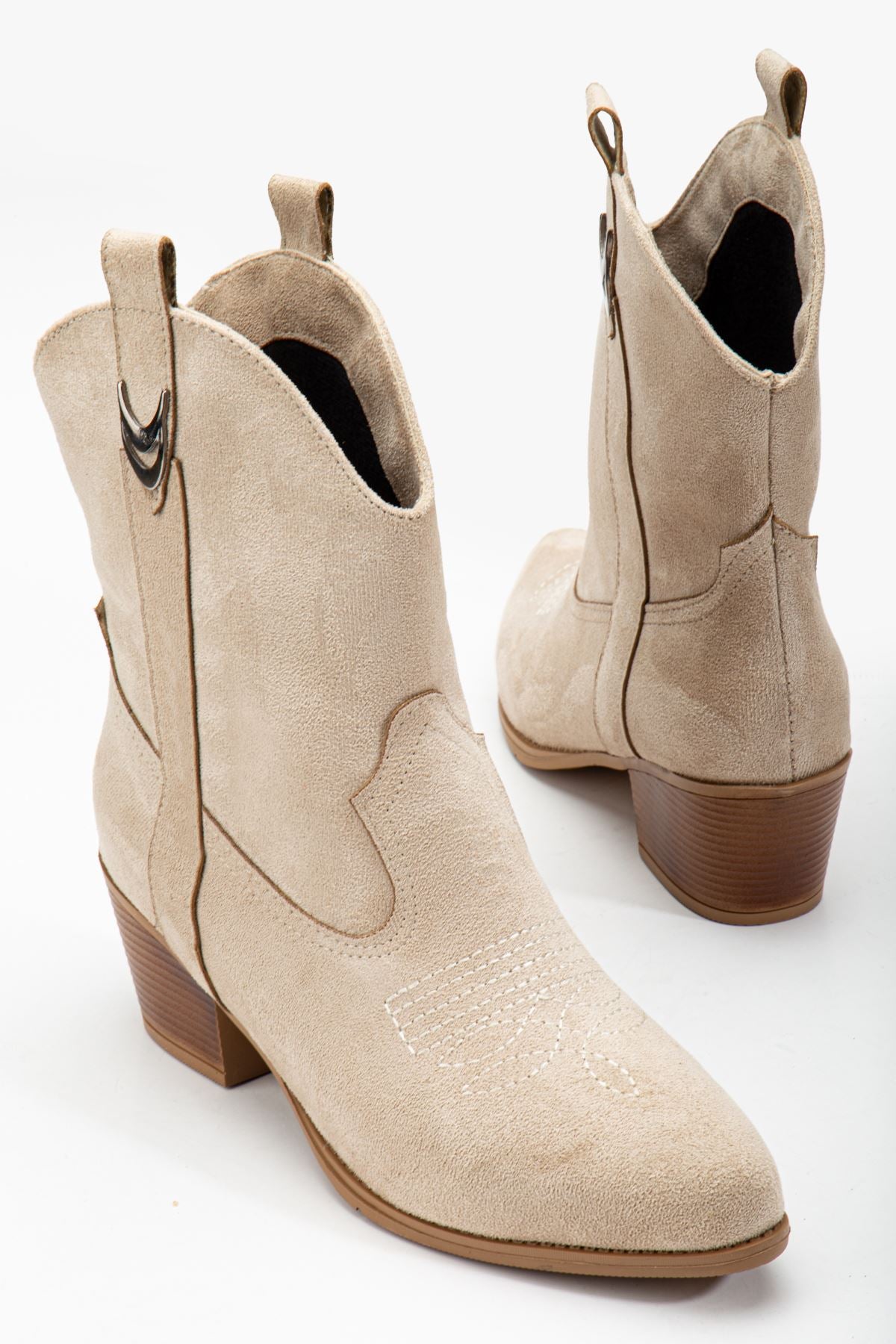 Women's Beige Suede Tassel Pointed Toe Western Cowboy Boots - STREETMODE™