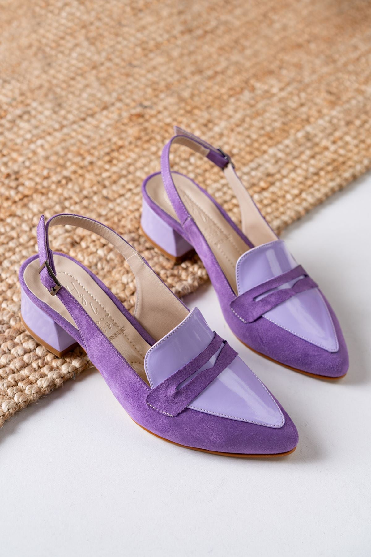 Women's Bert Lilac Patent Leather - Suede Pointed Toe Low Heels Women's Shoes - STREETMODE™