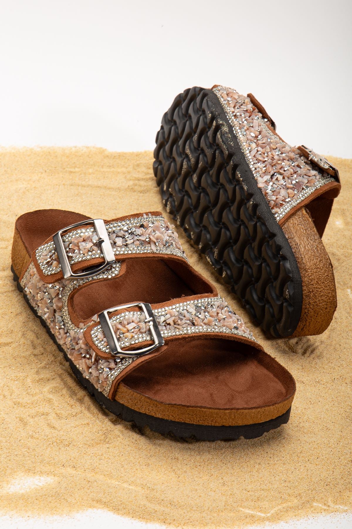 Women's Beti Brown Suede Double Banded Slippers - STREETMODE™