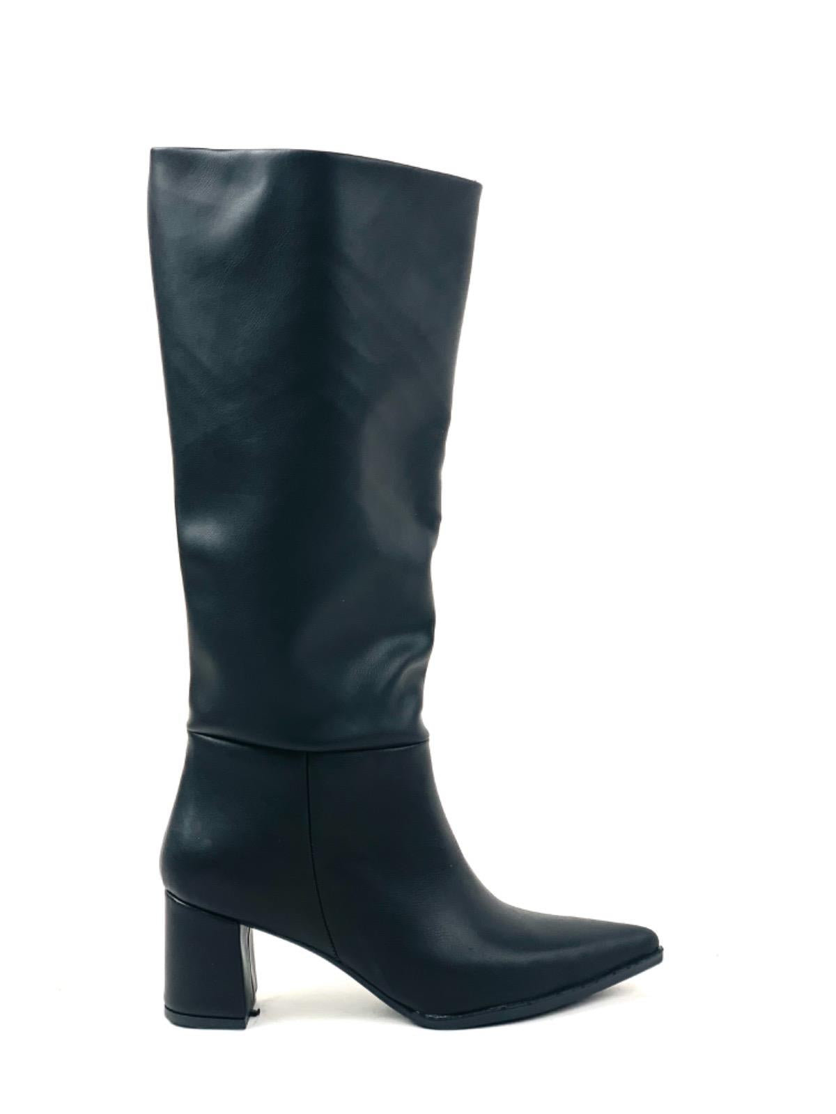 Women's Black Dais Zipperless Heeled Skin Boots - STREETMODE™
