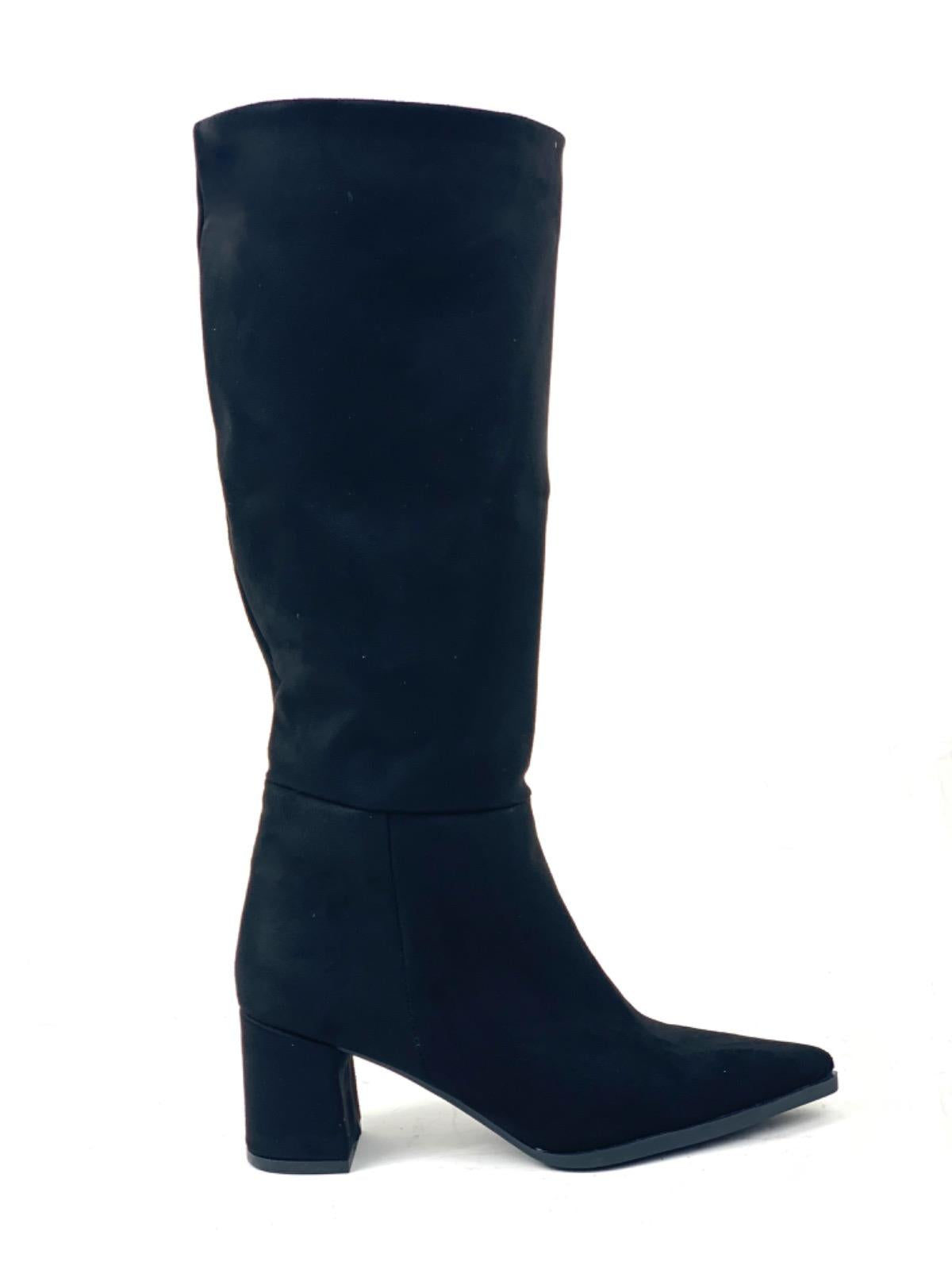 Women's Black Dais Zipperless Heeled Suede Boots - STREETMODE™