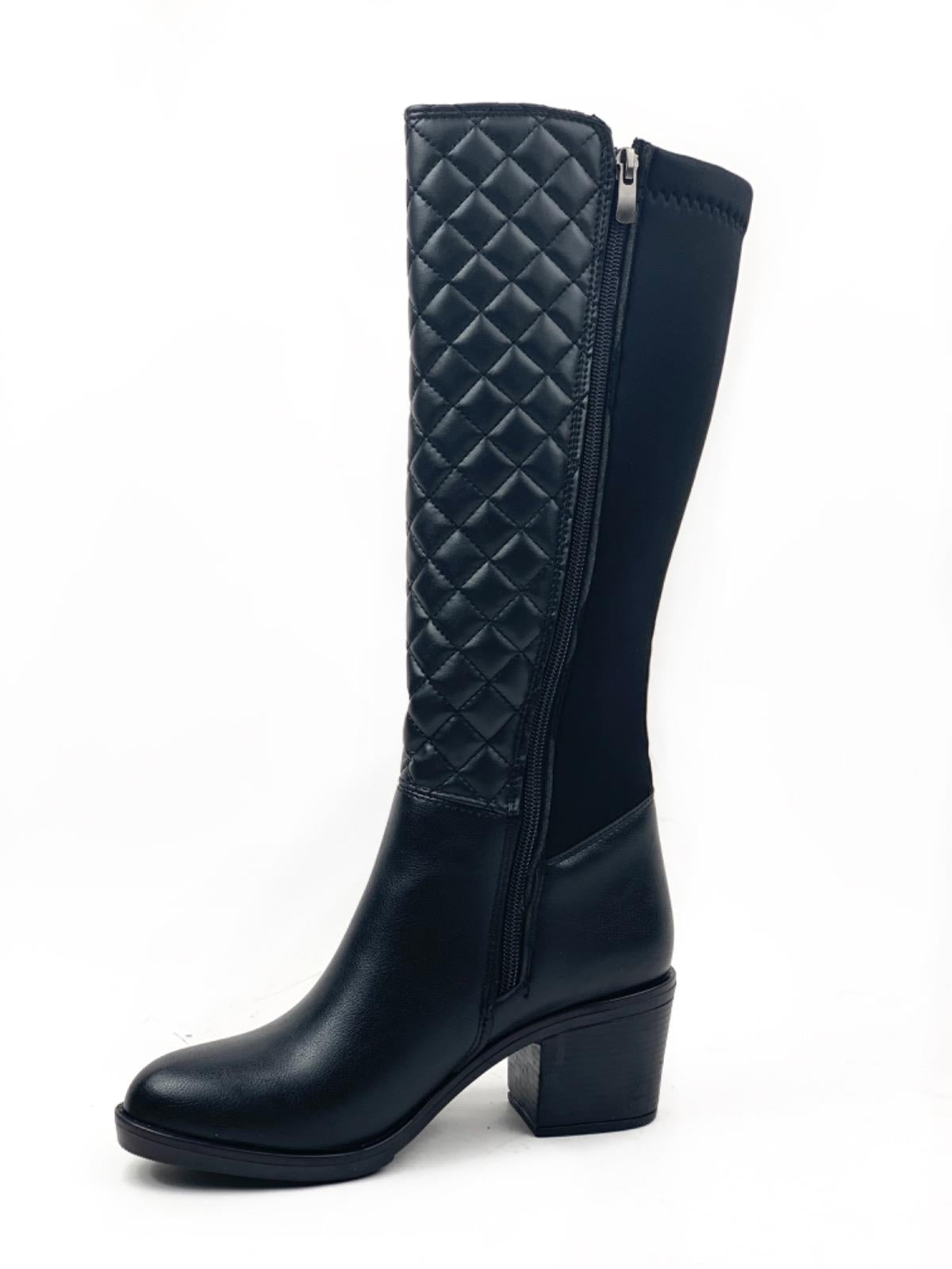 Women's Black Kapitun Patterned Heeled Stretch Boots - STREETMODE™