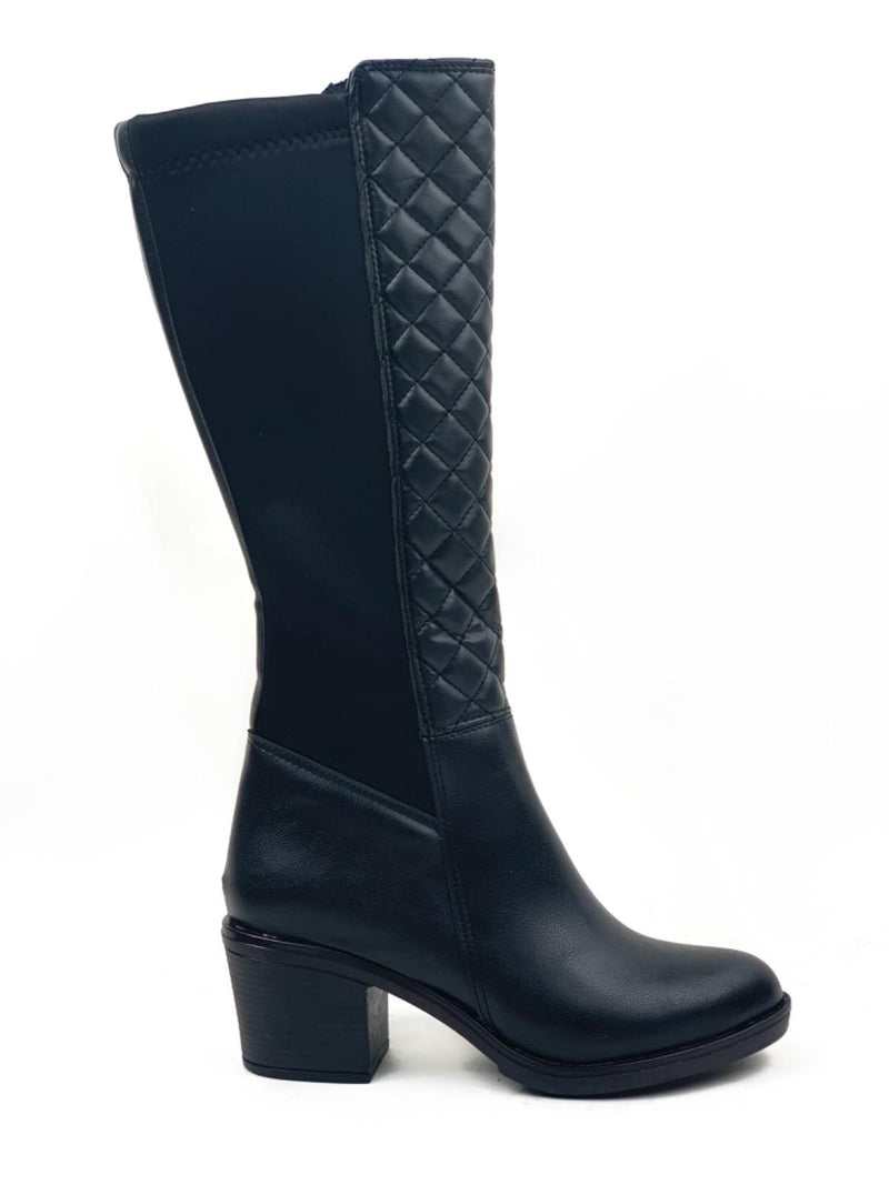 Women's Black Kapitun Patterned Heeled Stretch Boots - STREETMODE™