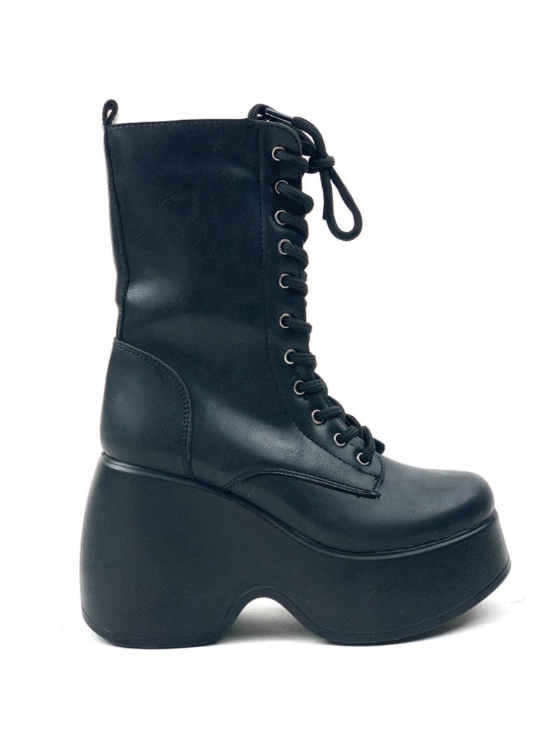 Women's Black Karr Leather Faux Leather Padding High Sole Boots - STREETMODE™