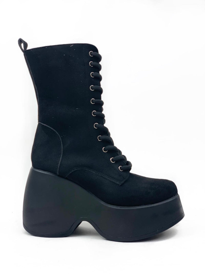 Women's Black Karr Suede Calfskin Padding High Sole Boots - STREETMODE™