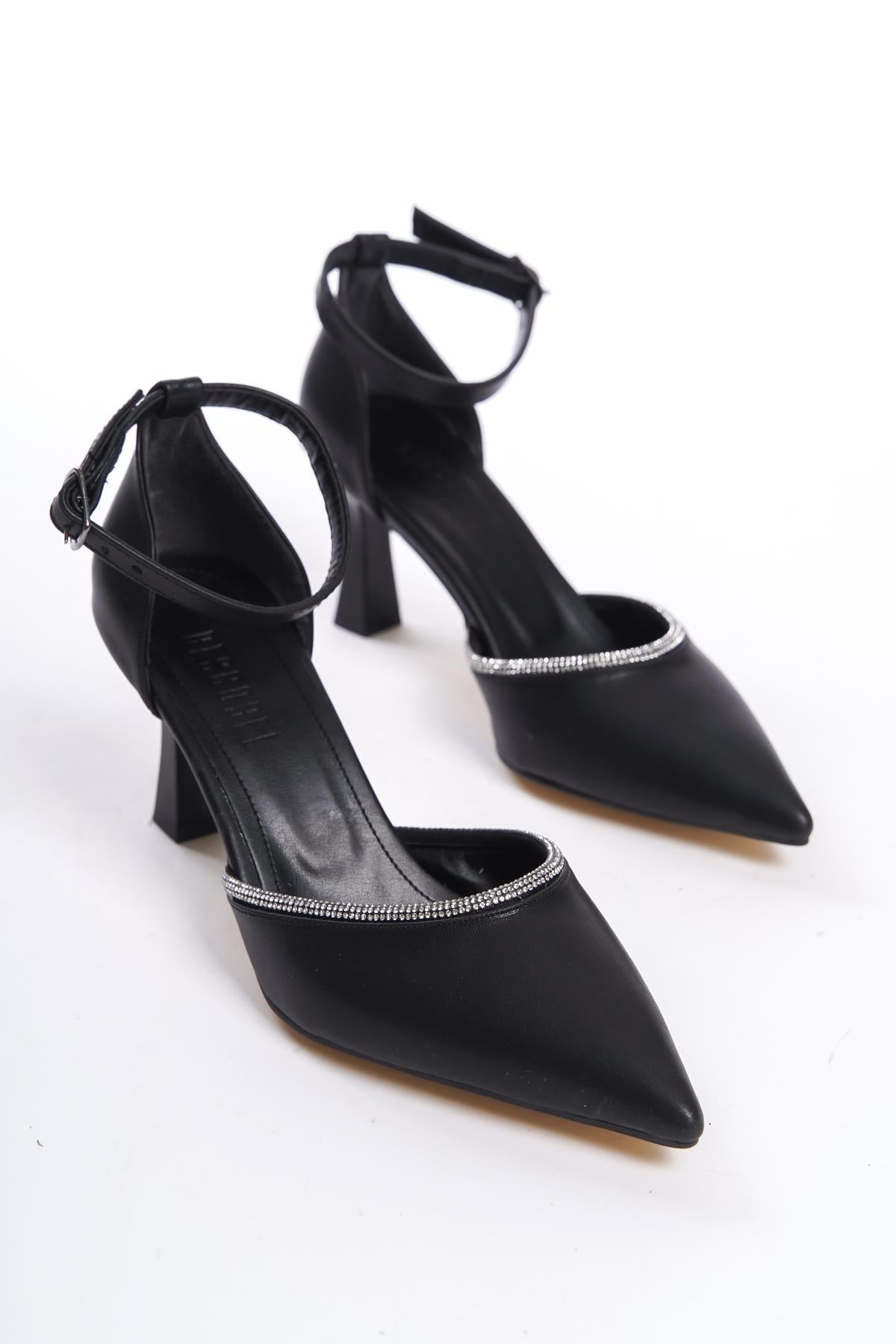 Women's Black Kenm Siciri Toe Thin Heel Stone Detailed Daily Evening Shoes - STREETMODE™