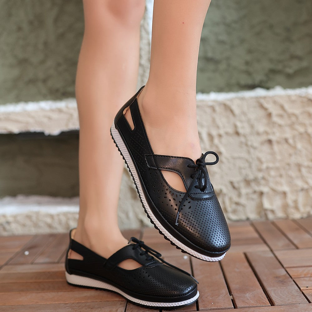 Women's Black Leather Ballerina Shoes - STREETMODE™