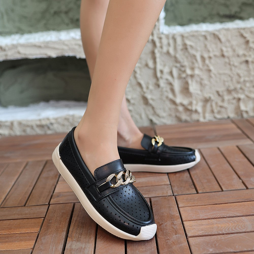 Women's Black Leather Ballerina Shoes - STREETMODE™