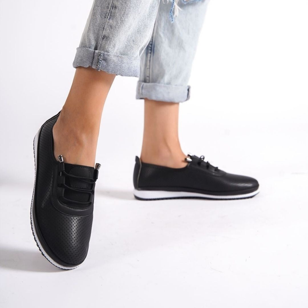 Women's Black Leather Ballerina Shoes - STREETMODE™