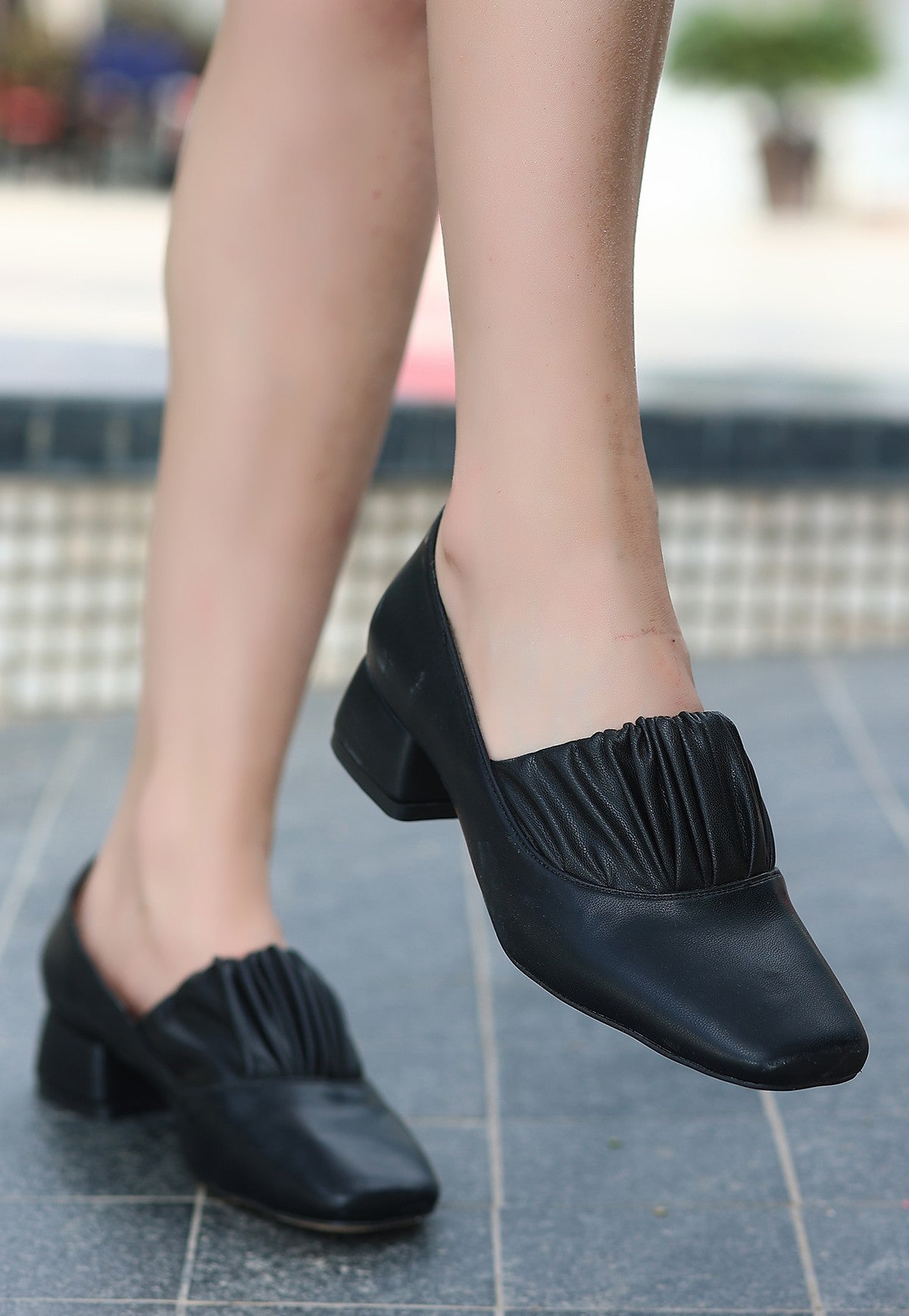 Women's Black Leather Heeled Shoes - STREETMODE™