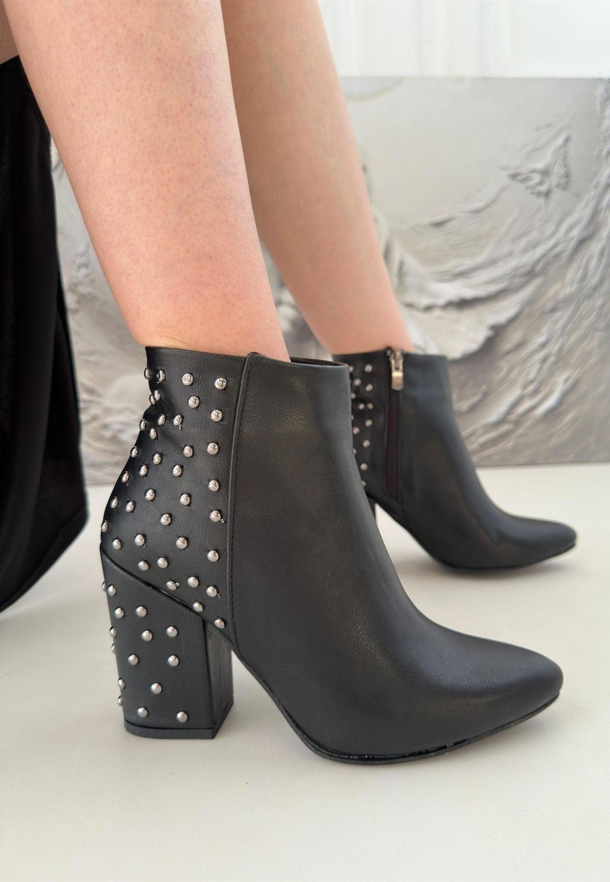 Women's Black Leather High Heel Boots - STREETMODE™