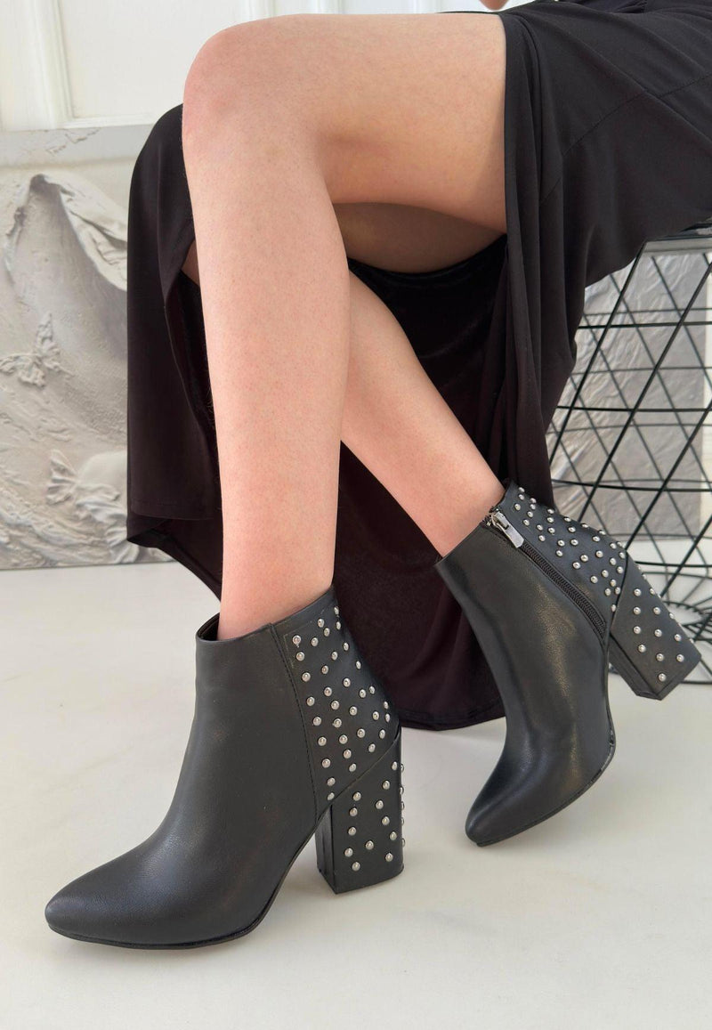 Women's Black Leather High Heel Boots - STREETMODE™