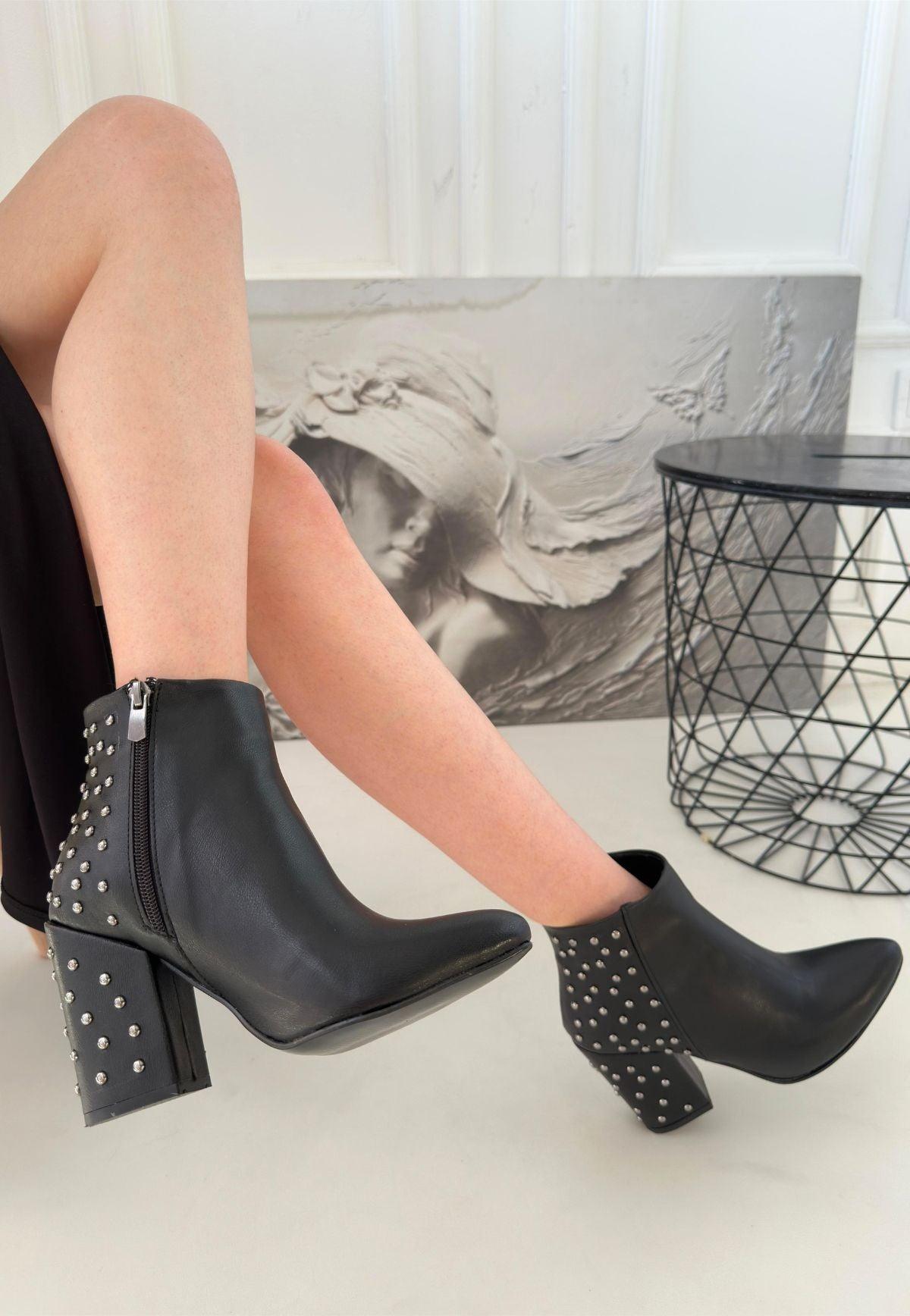 Women's Black Leather High Heel Boots - STREETMODE™