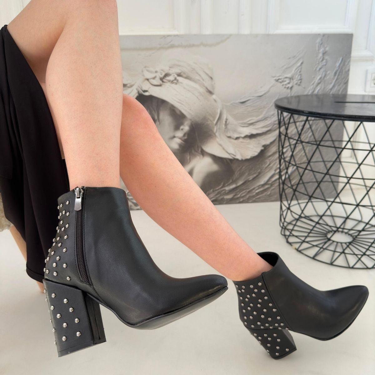 Women's Black Leather High Heel Boots - STREETMODE™