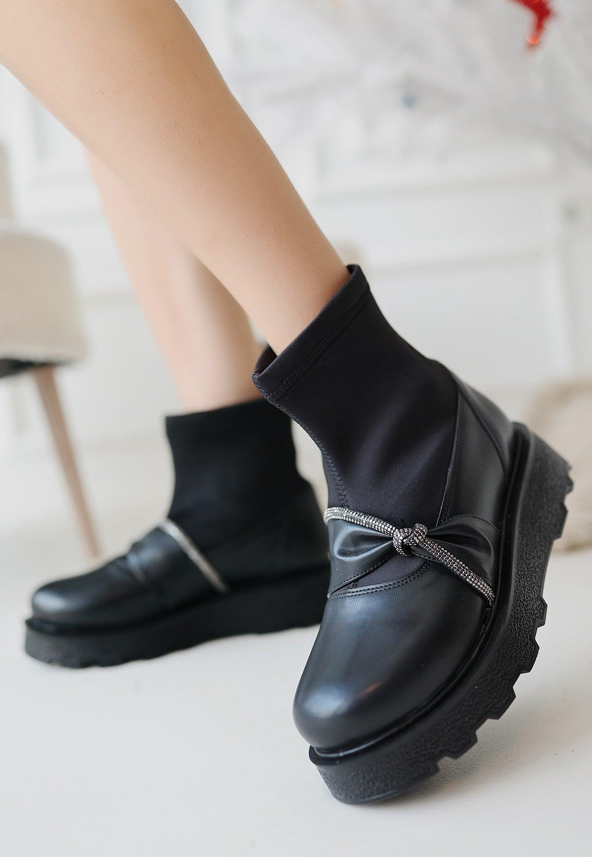 Women's Black Leather High Heel Boots - STREETMODE™