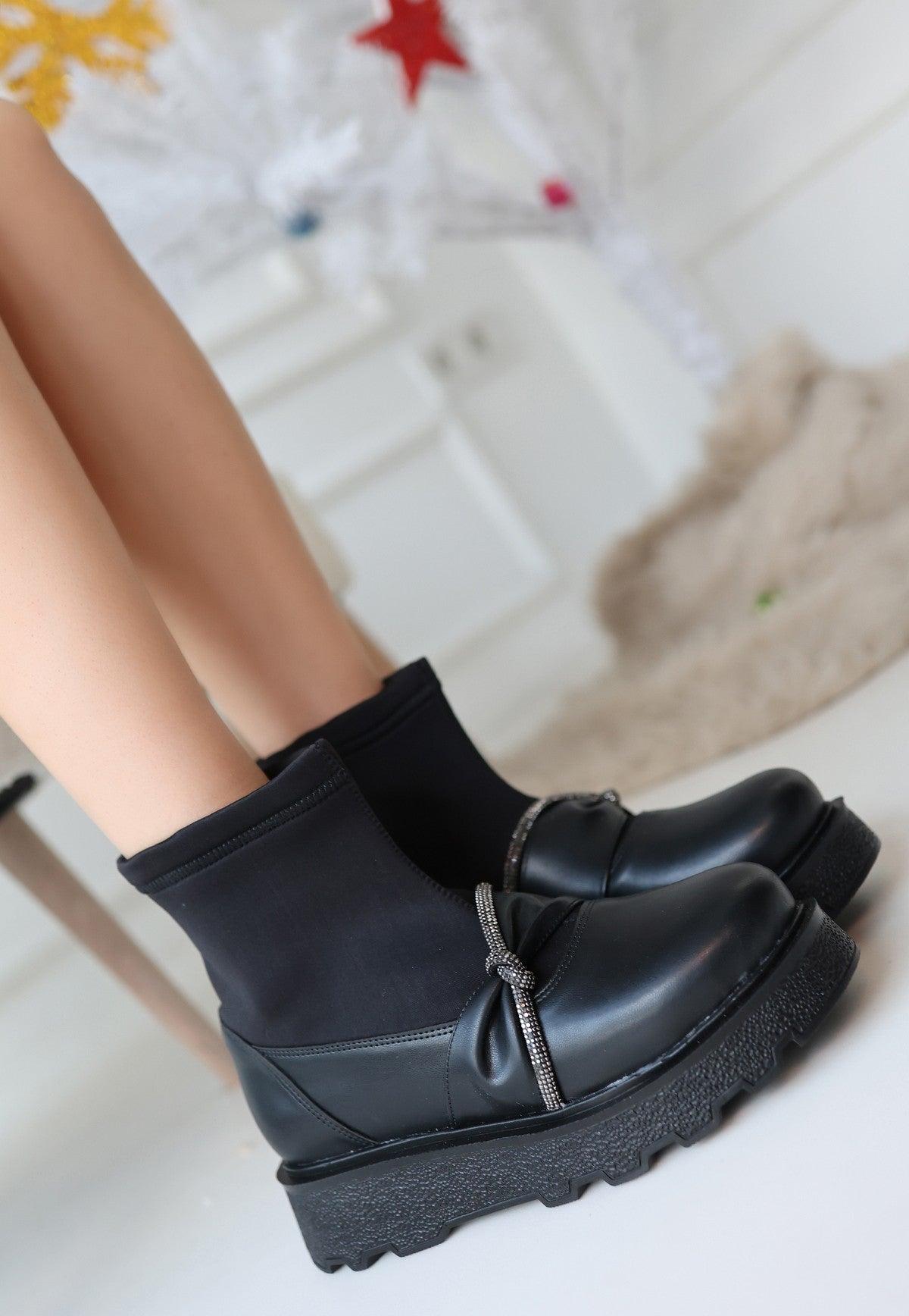 Women's Black Leather High Heel Boots - STREETMODE™