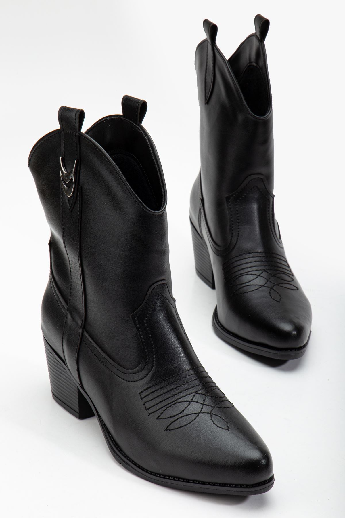 Women's Black Leather Tassel Pointed Toe Western Cowboy Boots - STREETMODE™