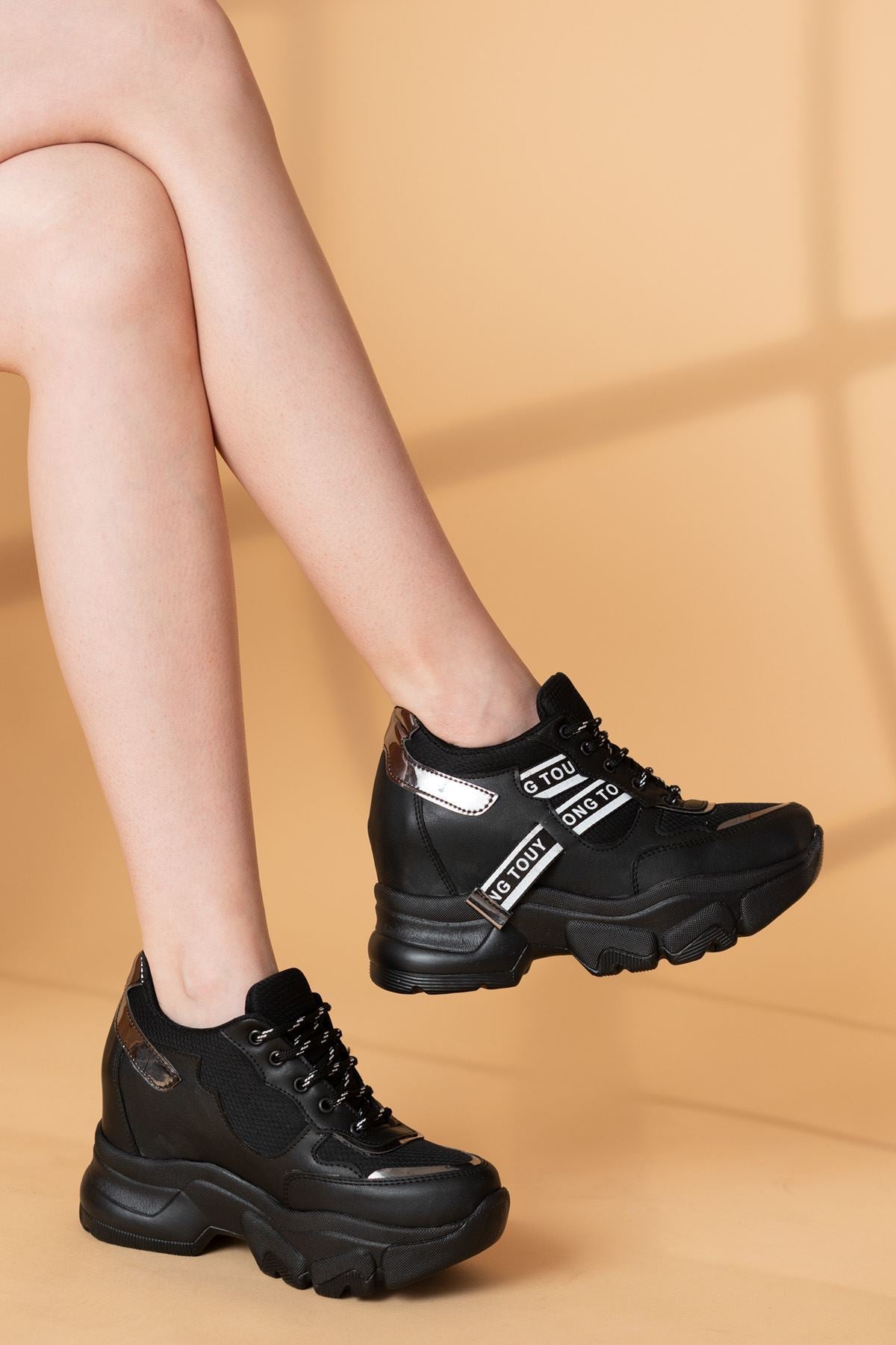 Women's Black Matte Leather Sports Shoes - STREETMODE™