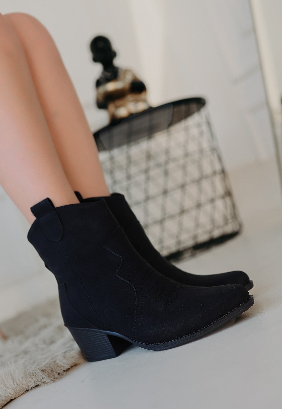 Women's Black Nubuck Heeled Boots - STREETMODE™