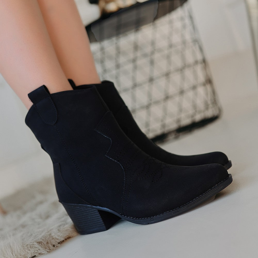 Women's Black Nubuck Heeled Boots - STREETMODE™