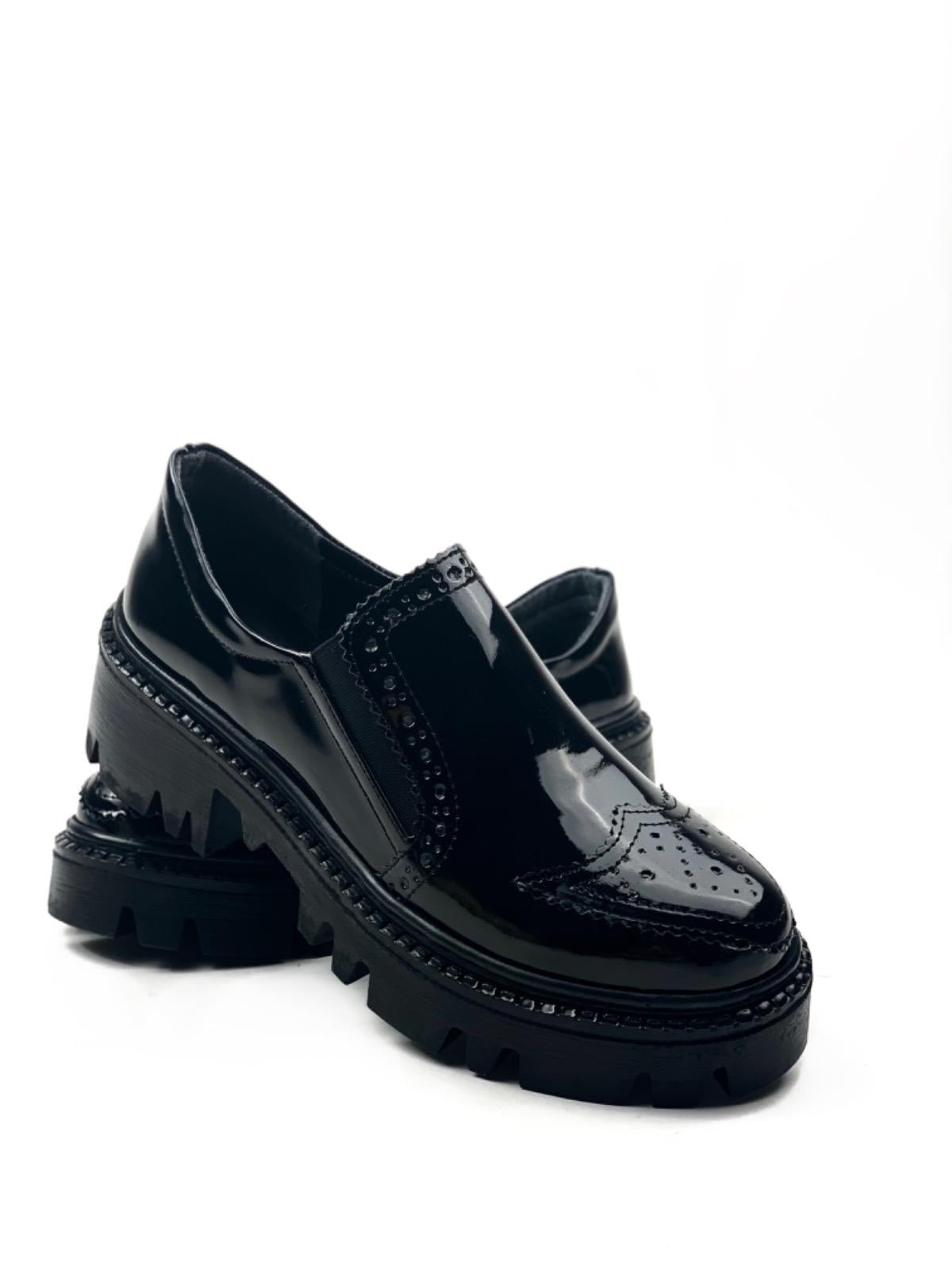 Women's Black Patent Leather Esda Daily Walking Leofer Moccasin Shoes - STREETMODE™