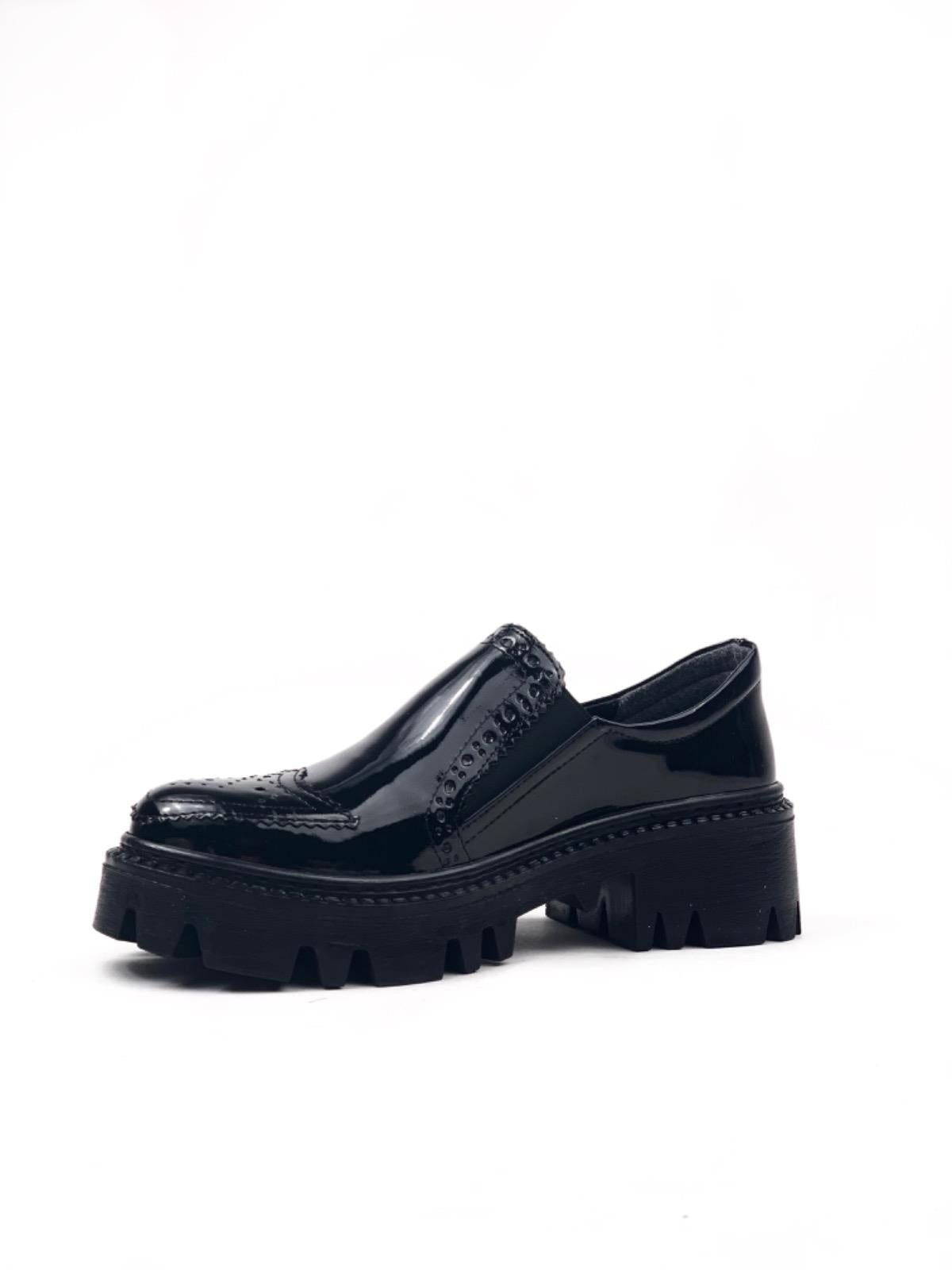 Women's Black Patent Leather Esda Daily Walking Leofer Moccasin Shoes - STREETMODE™