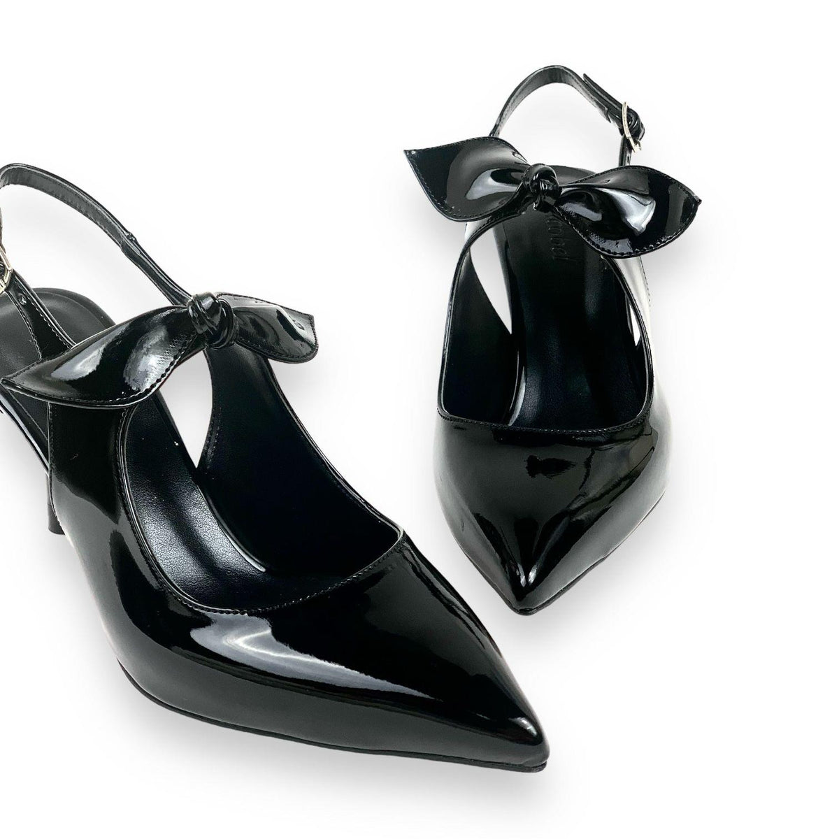 Women's Black Patent Leather Material Tanb Bow Detailed Heeled Pointed Toe Shoes 7 cm Heel - STREETMODE™
