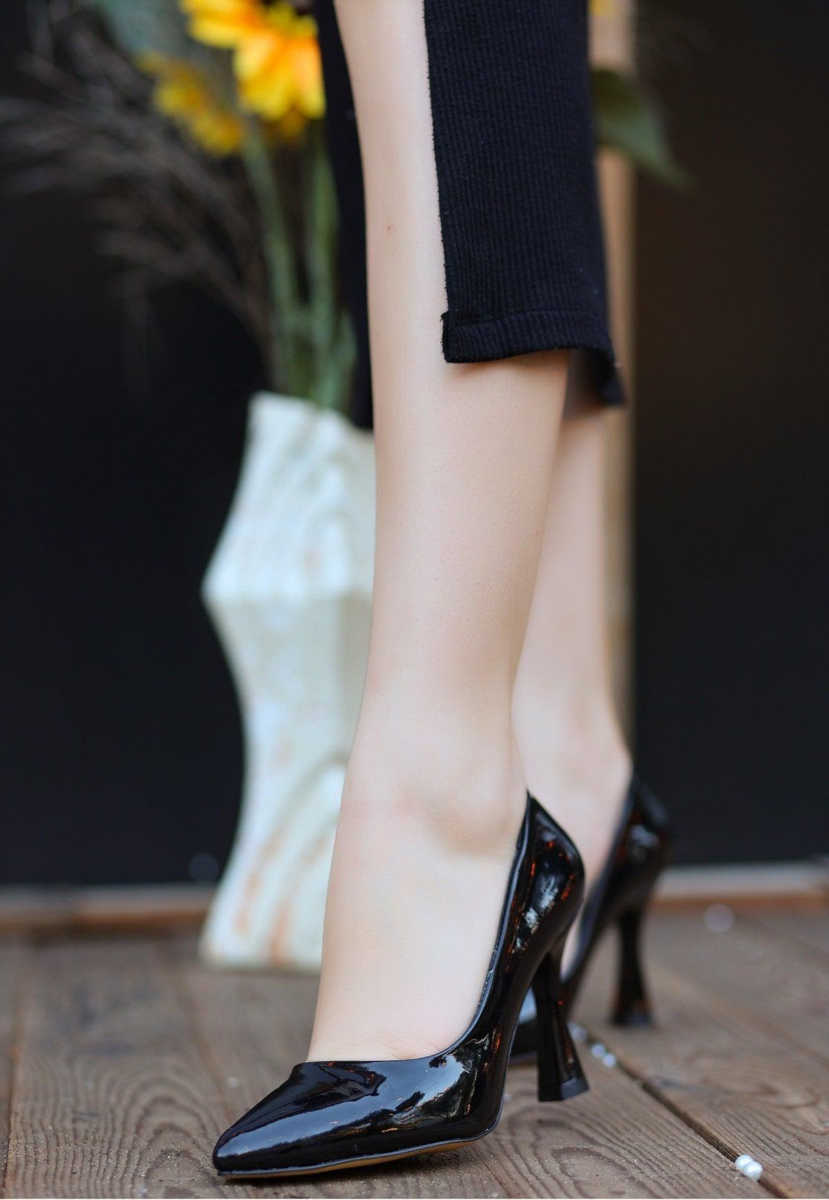 Women's Black Patent Leather Stiletto Shoes - STREETMODE™