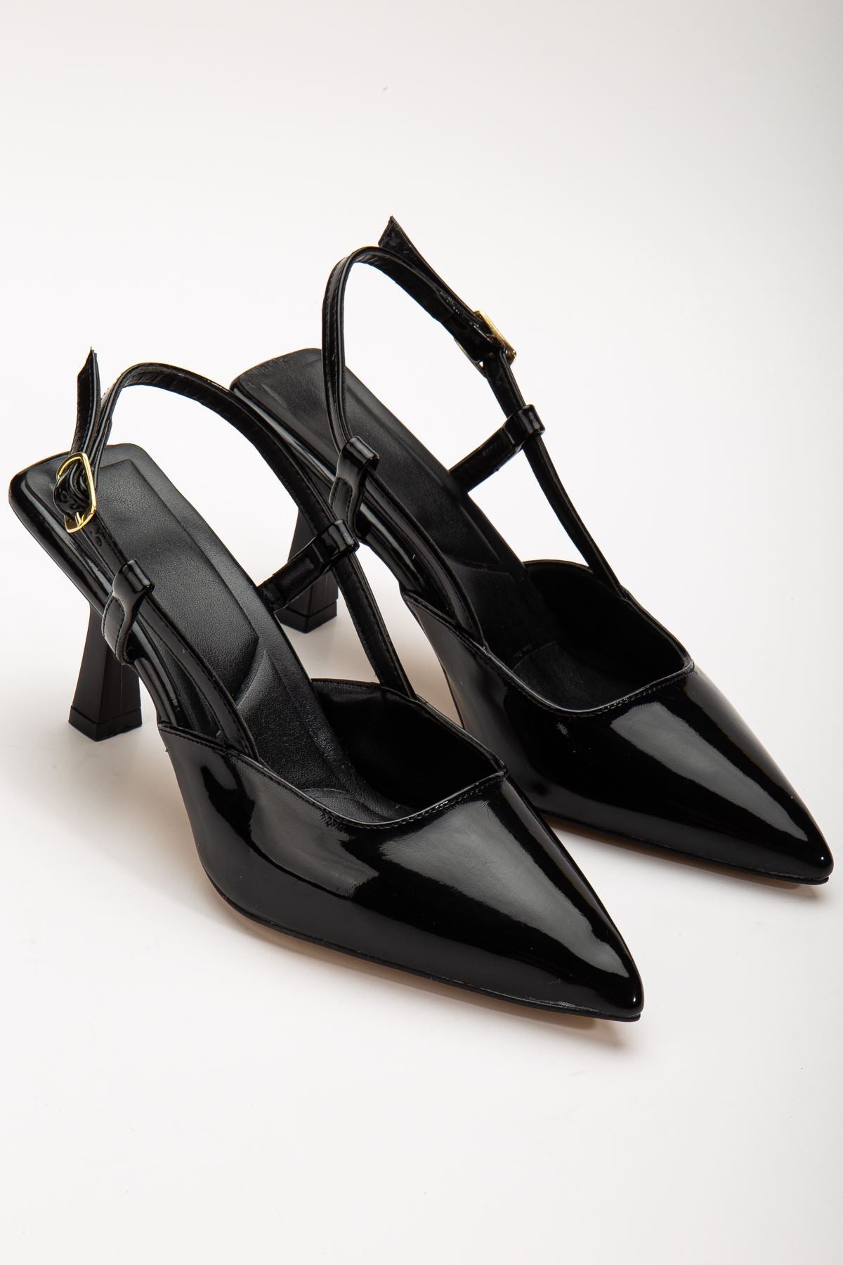 Women's Black Patent Leather Thin Heeled Shoes - STREETMODE™