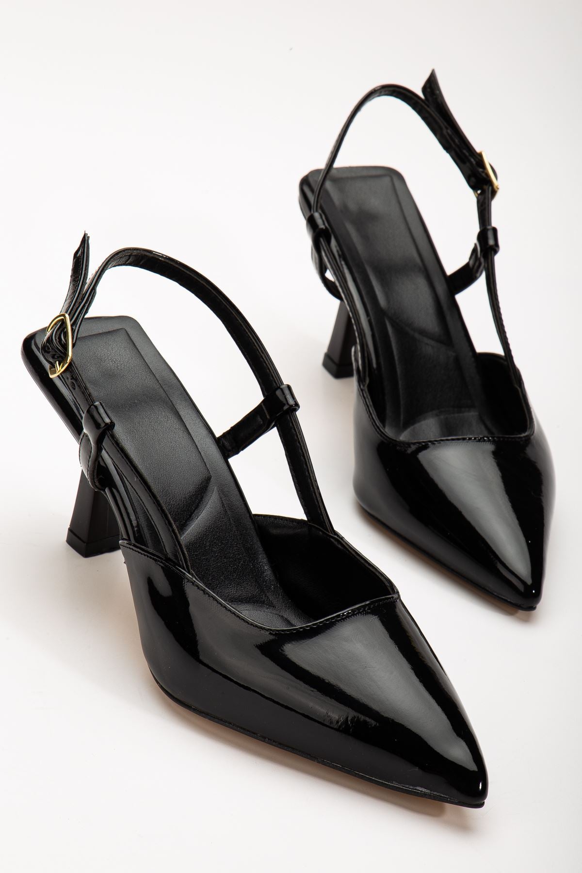 Women's Black Patent Leather Thin Heeled Shoes - STREETMODE™