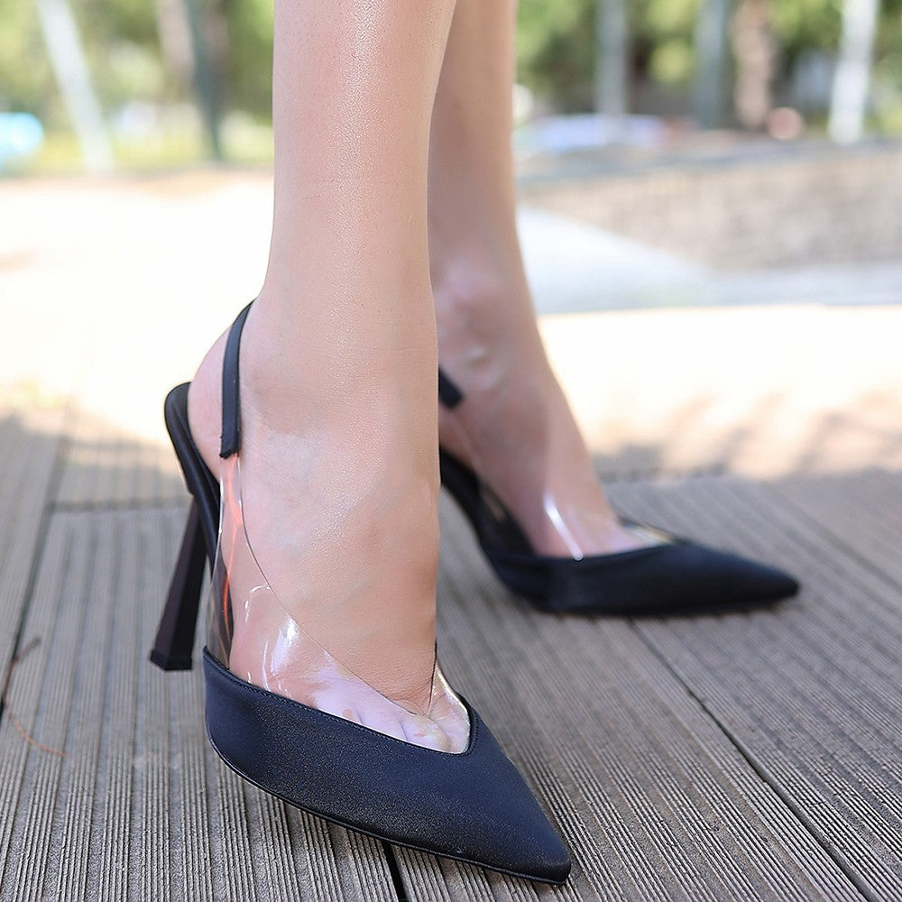 Women's Black Satin High Heel Shoes - STREETMODE™