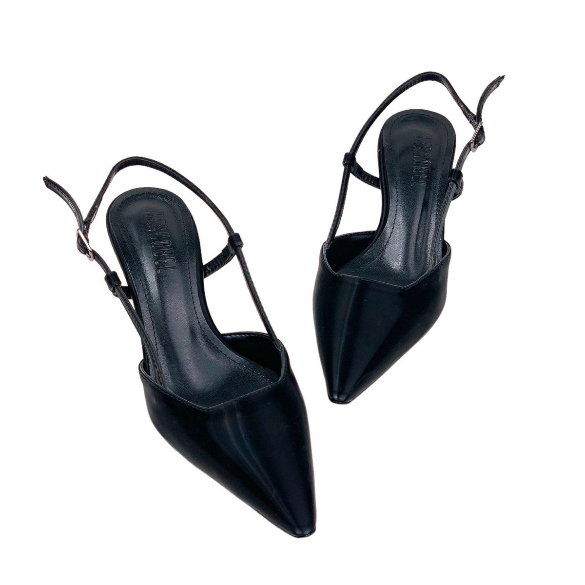 Women's Black Silk Material Open Back Almond Heel Shoes 5.5 Cm - STREETMODE™