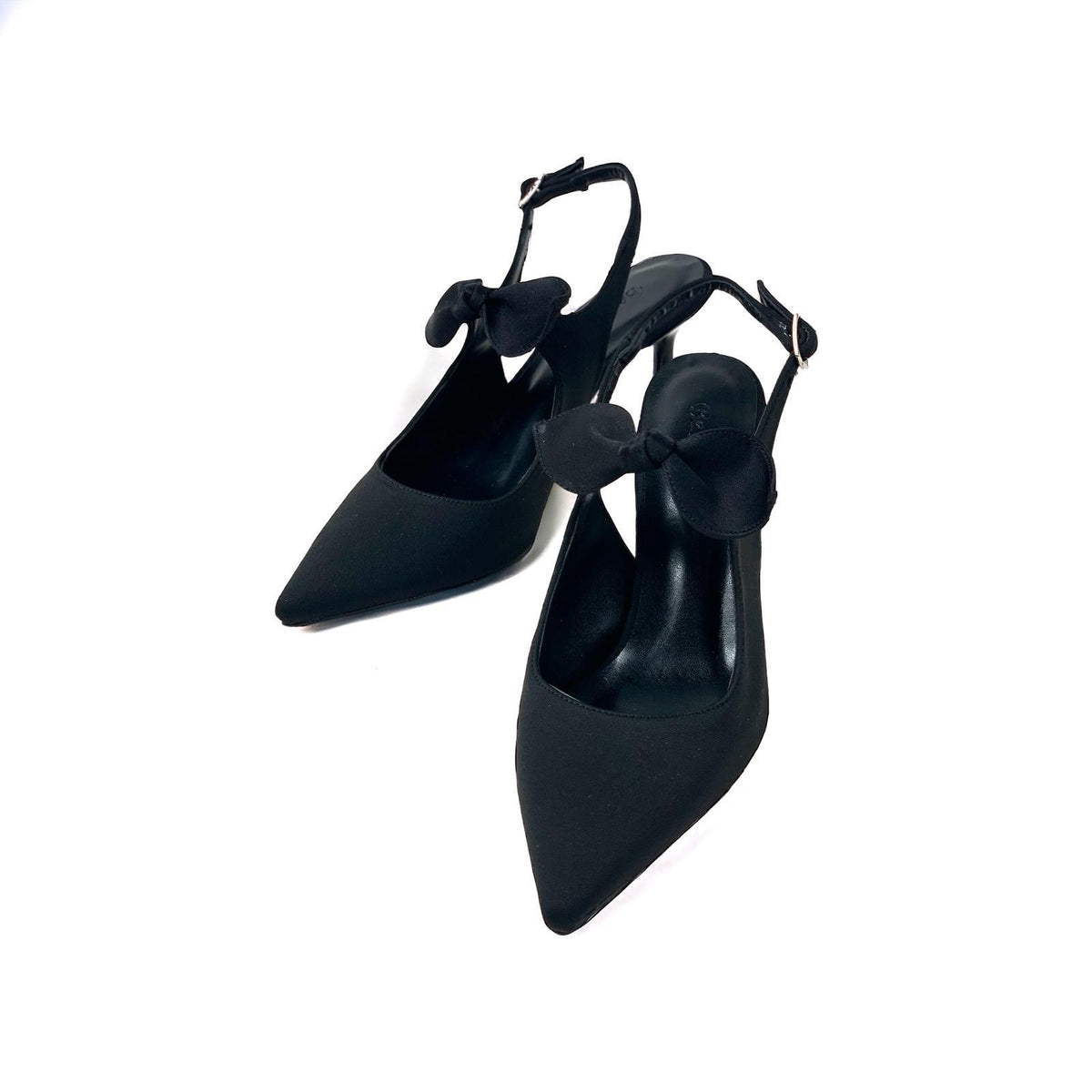 Women's Black Silk Material Tanb Bow Detailed Heeled Pointed Toe Shoes 7 cm Heel - STREETMODE™
