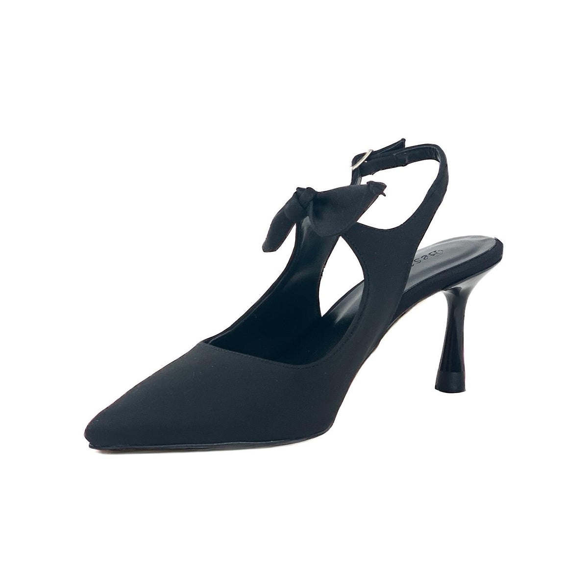 Women's Black Silk Material Tanb Bow Detailed Heeled Pointed Toe Shoes 7 cm Heel - STREETMODE™