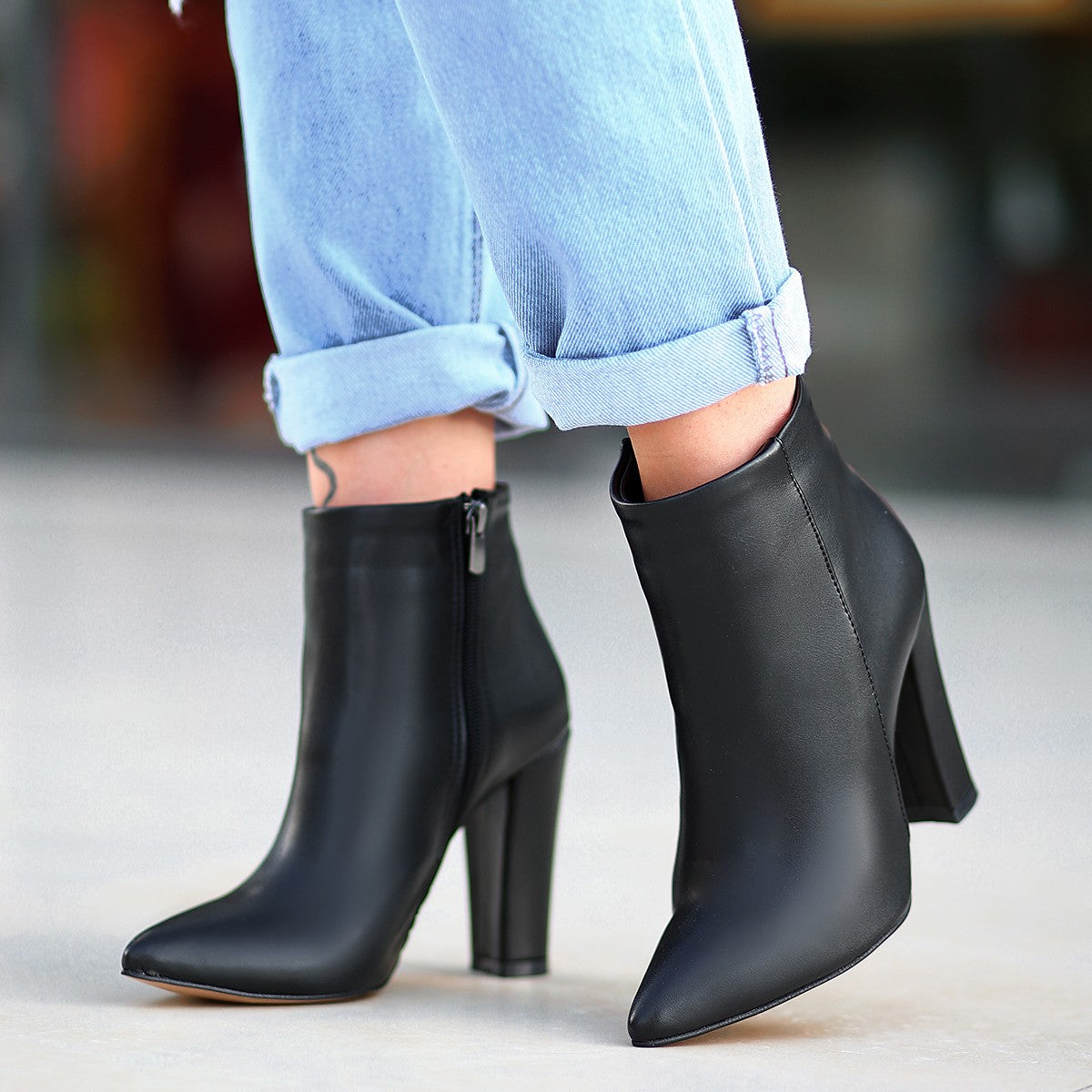 Women's Black Skin Heeled Boots - STREETMODE™