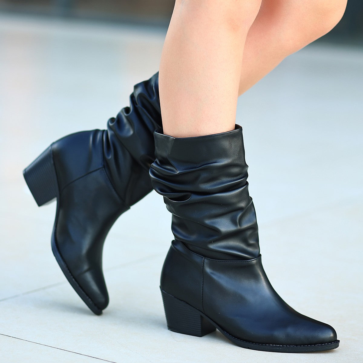 Women's Black Skin Heeled Boots - STREETMODE™