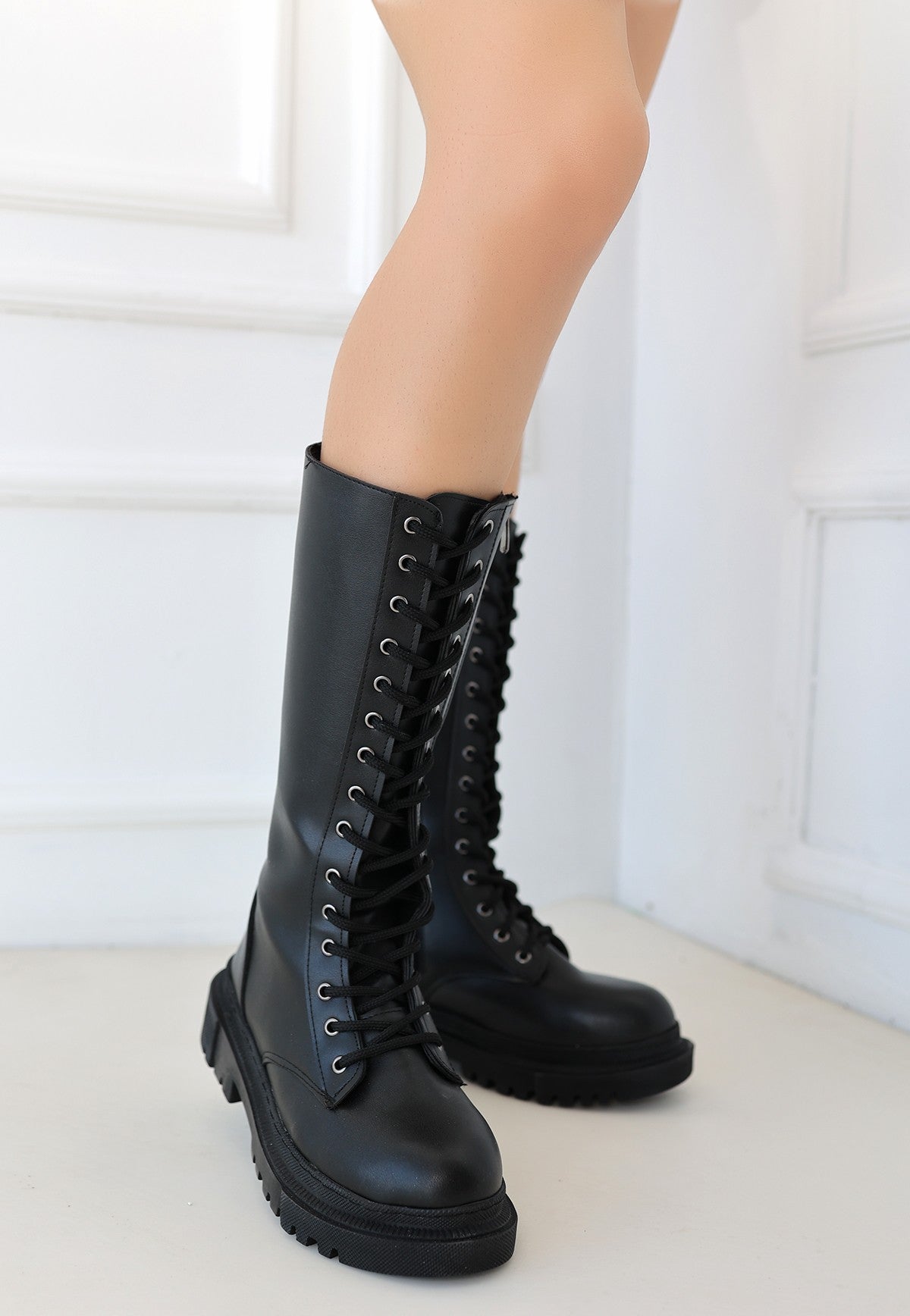 Women's Black Skin Lace Up Boots - STREETMODE™