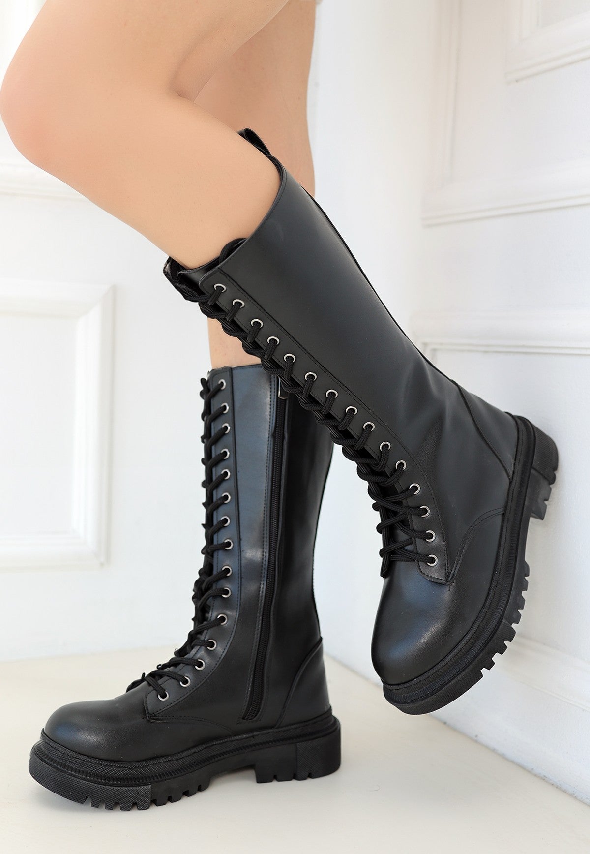 Women's Black Skin Lace Up Boots - STREETMODE™