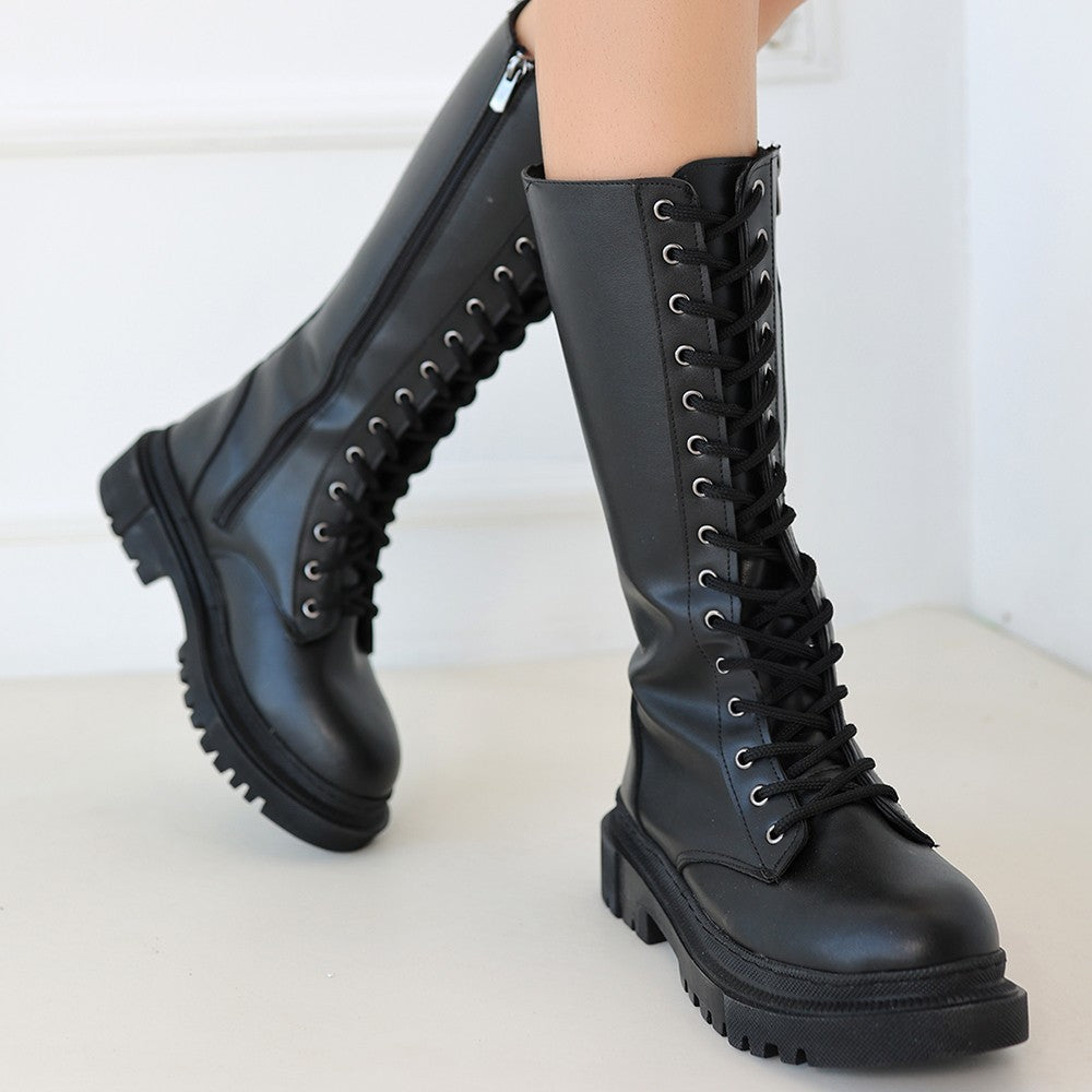 Women's Black Skin Lace Up Boots - STREETMODE™