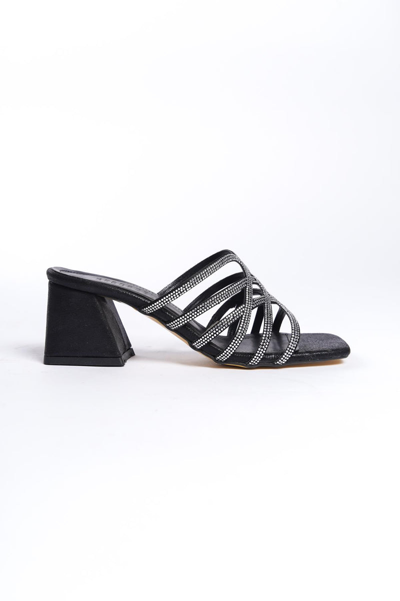 Women's Black Stone Detailed 5 cm Heel Slippers - STREETMODE™