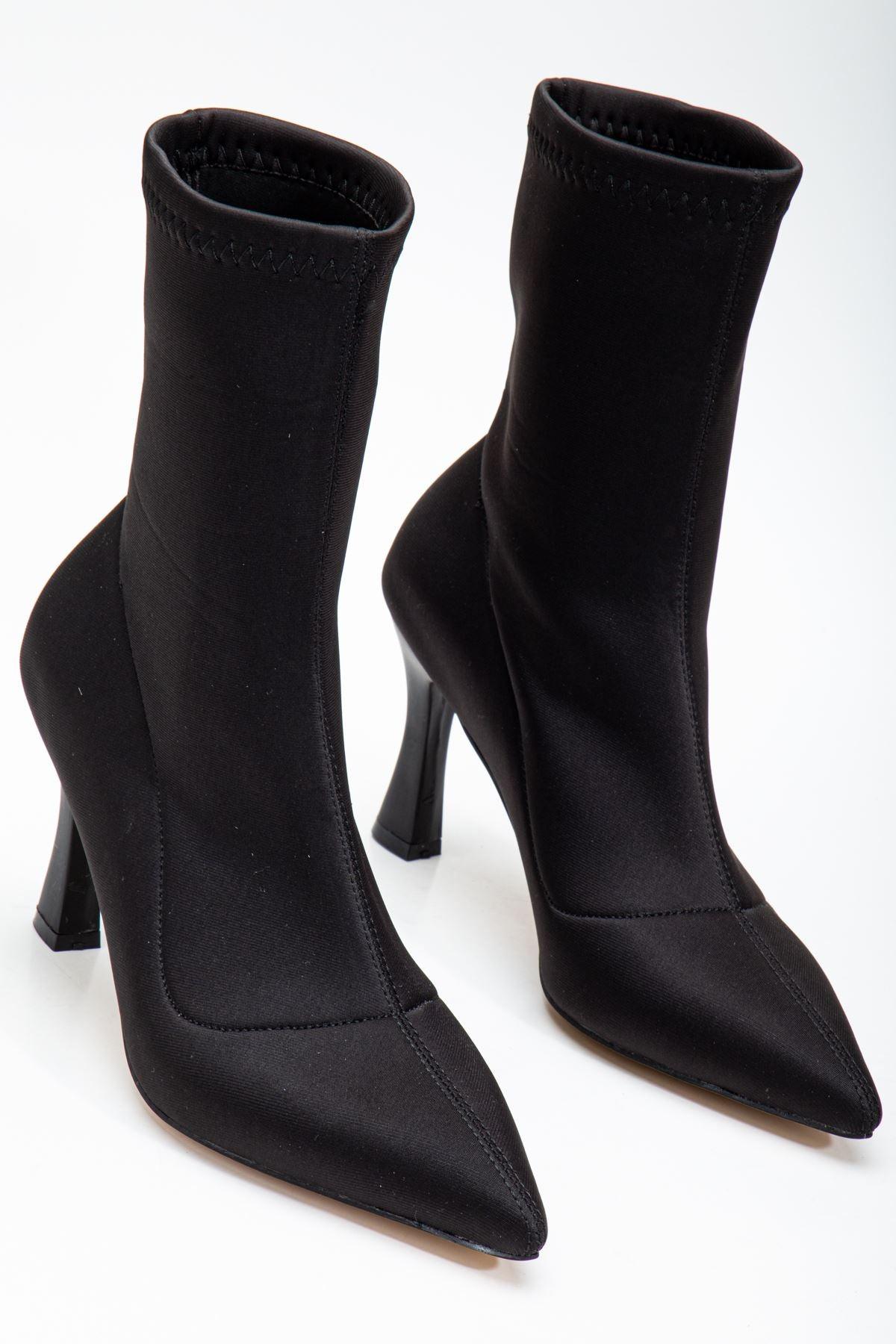 Women's Black Stretch Ankle Mid Heel Boots - STREETMODE™