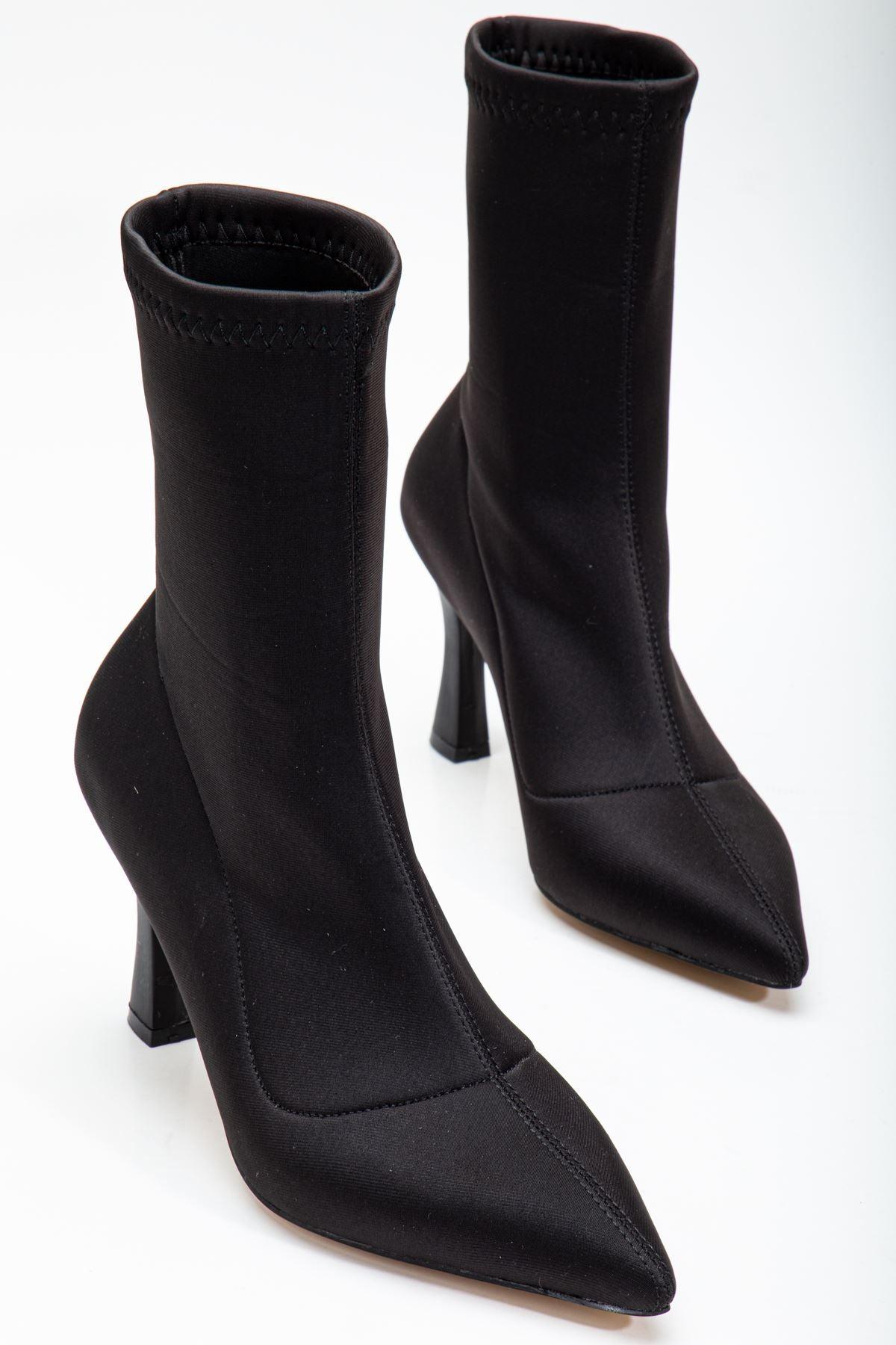 Women's Black Stretch Ankle Mid Heel Boots - STREETMODE™