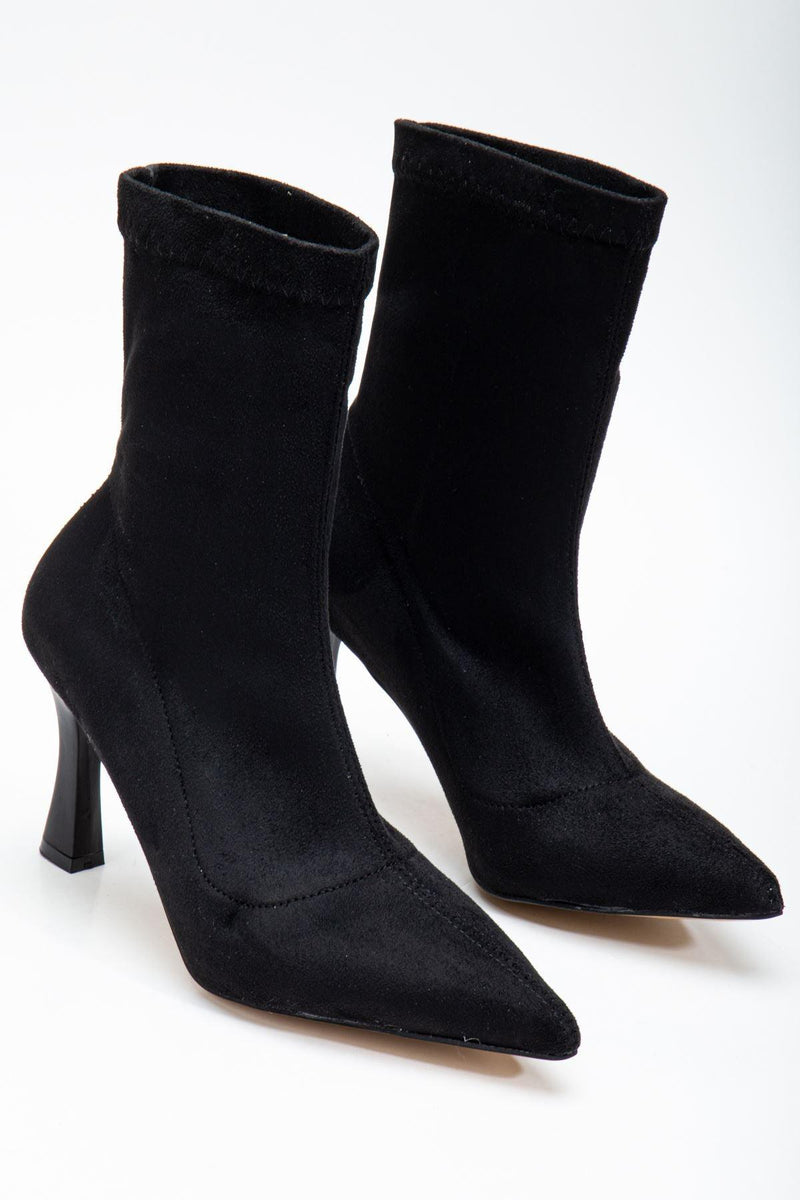 Women's Black Suede Ankle Mid Heel Boots - STREETMODE™