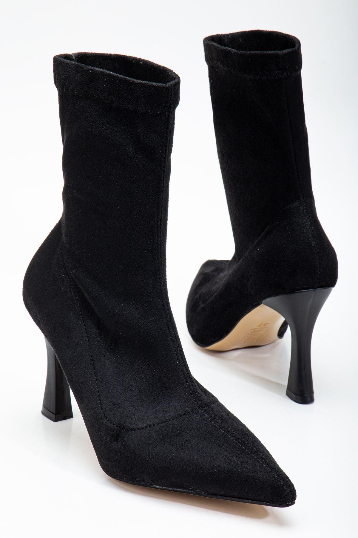 Women's Black Suede Ankle Mid Heel Boots - STREETMODE™