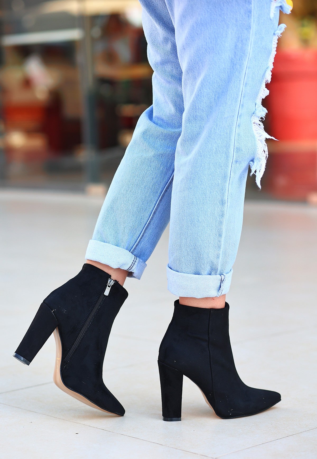 Women's Black Suede Heeled Boots - STREETMODE™