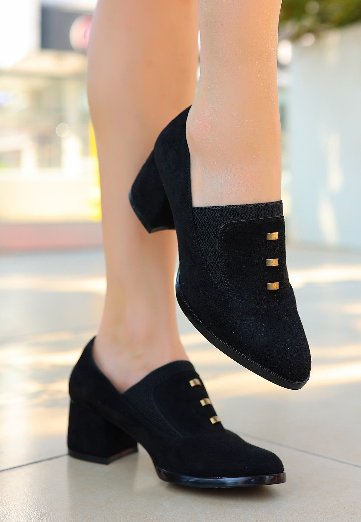 Women's Black Suede Heeled Shoes - STREETMODE™
