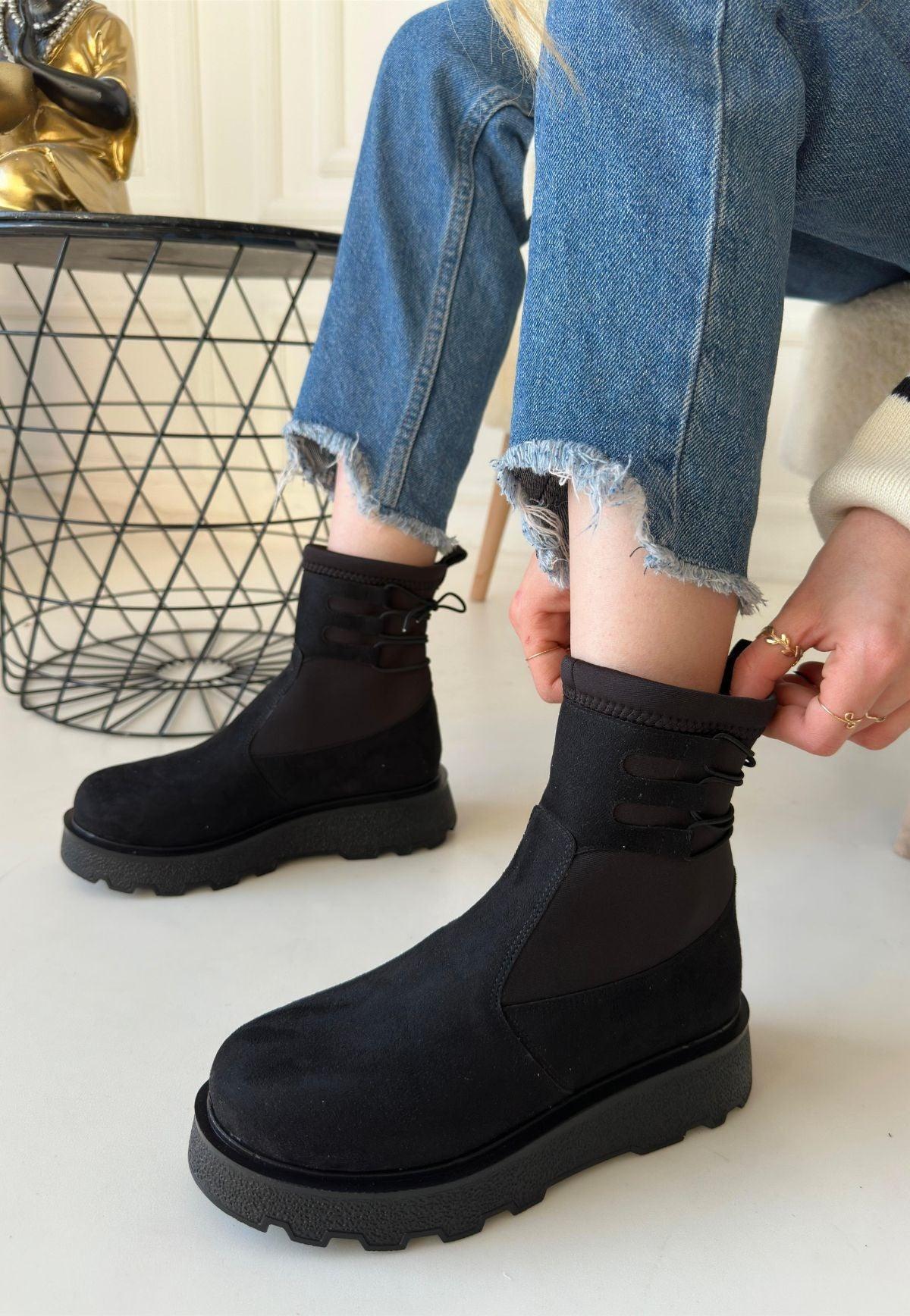 Women's Black Suede Lace-Up Ankle Boots - STREETMODE™