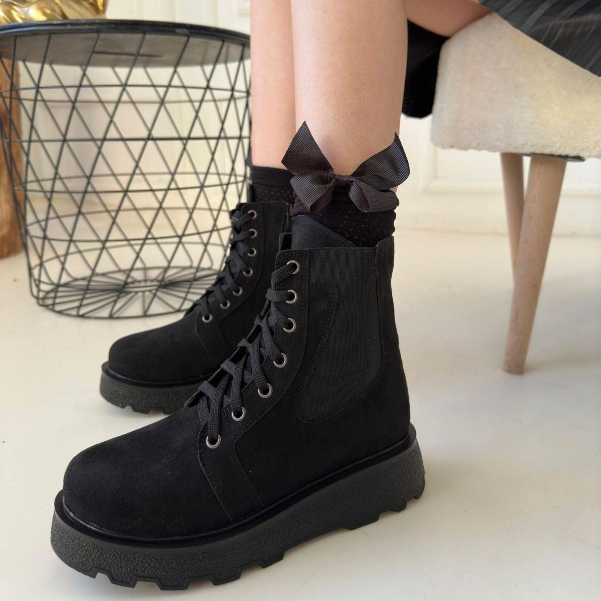 Women's Black Suede Lace-Up Boots - STREETMODE™